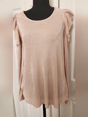 LC Lauren Conrad Light Blush Ruffle Shoulder Long Sleeve Top